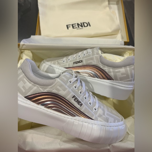 Fendi Jacqured Logo Sneaker in size 9B (39) Beige - Picture 5 of 5